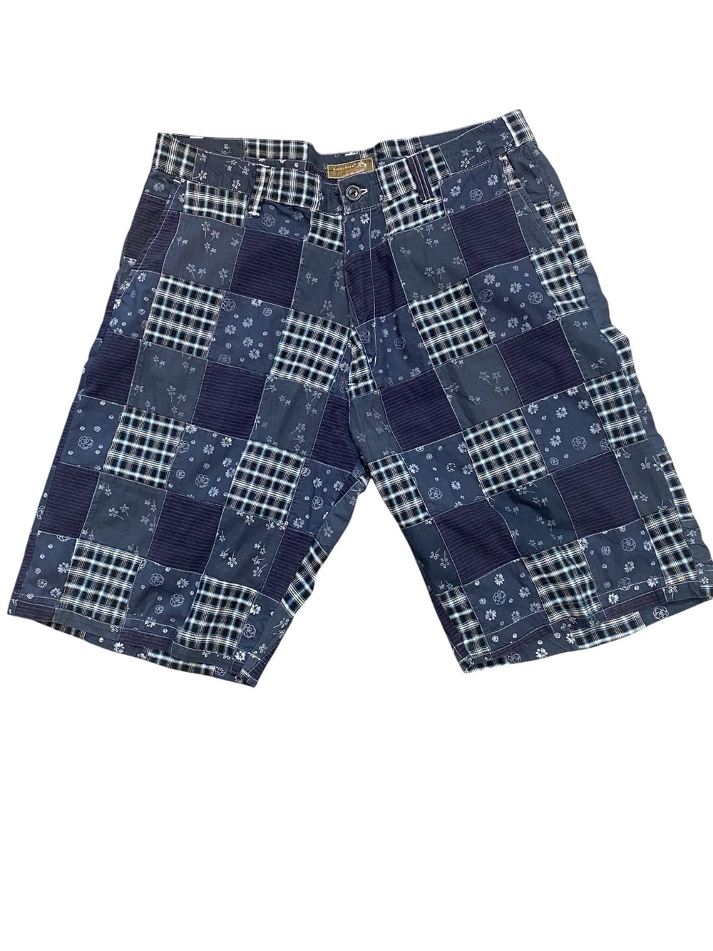 SIGFREID VINTAGE Men's Size 38 Cotton Madras Blue Patchwork Flat Front Shorts